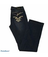 Real Jeans Dark Denim Boot Cut Accented Bling Pockets Zipper Closure Siz... - $444.38 MXN