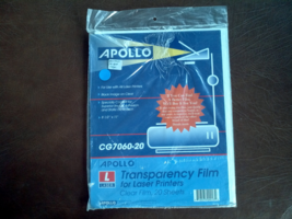 APOLLO TRANSPARENCY FILM FOR LASER PRINTERS CLEAR FILM 20 SHEETS # CG706... - £18.04 GBP