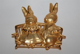 Vintage Signed JJ Jonette Jewelry Gold Toned Bunny Rabbit Brooch  J206GS - £14.42 GBP