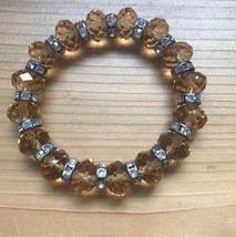 Yellow Glass Bead and Rhinestone Handmade Stretch Bracelet - £5.23 GBP