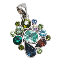 Lia Sophia Multicolored Faceted Crystal Pendant Silver Tone Vintage - $20.48