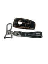 Key Chain For Mercedes Benz - Leather Keychain + Key Fob Cover MBZ Black - £13.58 GBP