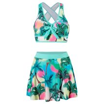 Coconut Printed Swimwear Retro Bikinis with Skirt Push Up Beachwear Vint... - $29.35