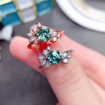 Hexagon Green Moissanite Ring 925 Silver Women&#39;s High Jewelry 1 Carat Luxury Jew - £59.48 GBP