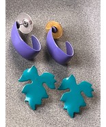 Vintage Purple Enamel J Hooks &amp; Turquoise Maple Leaf Post Earrings for P... - £9.04 GBP