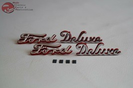 1940 Ford  Ford Deluxe Script Side Hood Emblems Chrome Badge Red Accent - £49.20 GBP