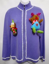 Ugly Christmas Sweater M Nordstrom Lavender Zip-Front Cardigan Plush Toys - £21.81 GBP