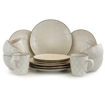 Elama White Lily 16 pc Luxurious Stoneware Dinnerware w Complete Setting for 4 - £61.37 GBP