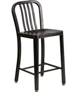 Mid-Century Black Antiqued Gold &#39;Navy&#39; Counter Stool 24&quot; Patio Chair Com... - $2,632.98 MXN