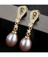 Pearl Earrings Women&#39;s S925 Sterling Silver 18K Gold Electroplated Zirco... - £25.28 GBP