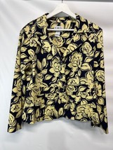 Kari Spring Summer Stretch Cotton Jacket Yellow Blue Floral Pockets 14 - $17.80