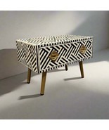 Handmade camel bone inlay optical pattern one drawer bedside / nightstand  - $15,313.03 MXN
