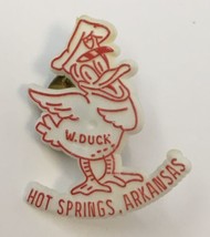 Vintage Hot Springs Arkansas W. Duck Plastic Lapel Pin White Red HTF Rare - $20.00