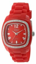 New Tko Orlogi TK537-RD Women&#39;s Tivoli Crystal Square Bright Red Rubber Watch - $32.62