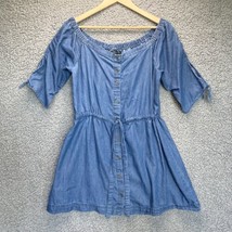 New Look Dress Womens L Off the Shoulder Blue Denim Short Button Front T... - $8.94