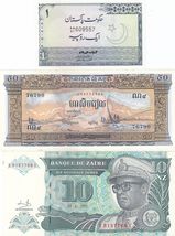 Pakistan, Cambodia, Zaire, "Lot of 3" All Different Issues, Banknotes, UNC - $9.08