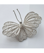 VINTAGE 925 STERLING SILVER HANDMADE FILIGREE LARGE BUTTERFLY PIN BROOCH... - $57.42