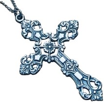 Beautiful VINTAGE Sterling 2 1/4&quot; Cross Pendant &amp; 24&quot; Chain - $125.00