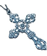 Beautiful VINTAGE Sterling 2 1/4&quot; Cross Pendant &amp; 24&quot; Chain - $175.34 CAD