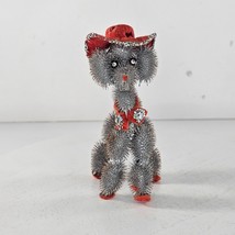 Vintage Cockleburs Poodle Handmade Folk Art Dog Figurine Red Hat - £31.45 GBP