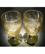 Wine Tasting Glasses Unbranded Set Of Two Yellowish Etched Glass Metal B... - £10.37 GBP