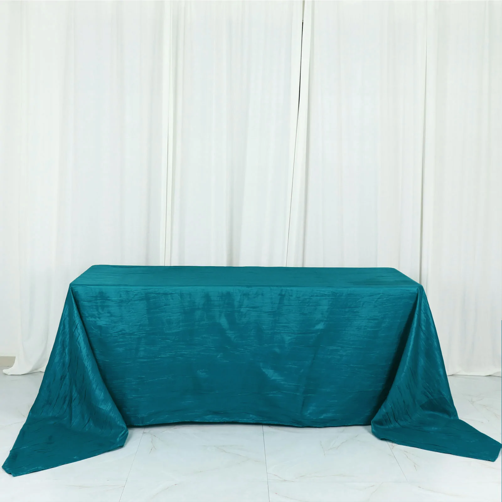 Teal Green - 90&quot; x 156&quot; Tablecloth Accordion Crinkle Taffeta Rectangular - £37.71 GBP