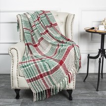 Christmas Color G Lake Green Red Plaid Acrylic Soft Reversible, 50&quot; W X 67&quot; L. - £26.37 GBP