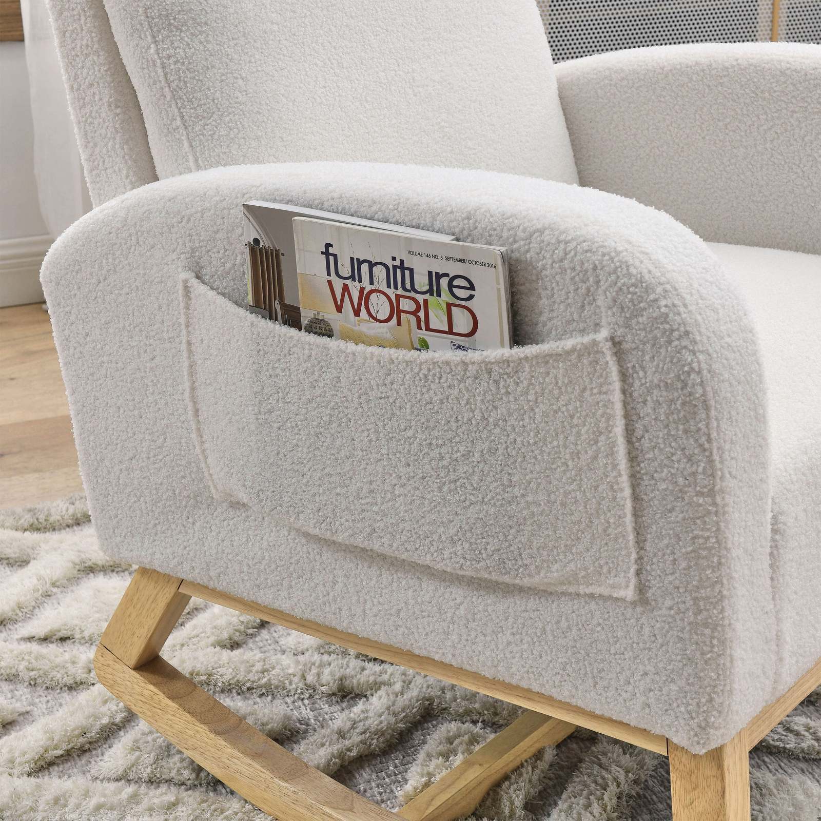 Welike Modern Accent High Back Living Room Lounge Rocking Chair, Ivory Item image 6