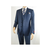 Men Suit BERLUSCONI Turkey 100% Italian Wool Super 180's Vested #Ber1 Navy Blue image 4
