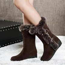Brown New Winter Women Casual Warm Fur Mid-Calf Boots Shoes Women Slip-O... - £36.66 GBP+