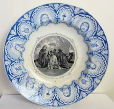 Antique Religious Plate The Adoration of the Magi Ceramic Maestricht Blue - $49.49