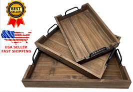 3 Piece Decorative Nested Vintage Wood Serving Tray Set For Coffee(Origi... - £32.76 GBP