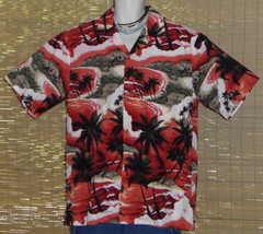 Jade Fashions Hawaiian Shirt Orange Red Black Islands Size XL - £17.24 GBP