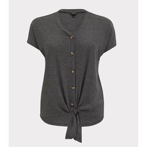 NWT Womens Size Large or 12 Torrid Gray Waffle Knit Button Down Tie-Front Top - £19.25 GBP