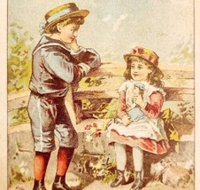 C1890s Victorian Trade Card Boy &amp; Girl With Puppet Young Love Ephemera E83A - $19.99