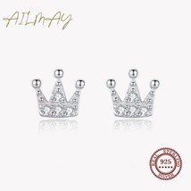 Ailmay 100% 925 Silver Simple Crown Earrings for Women Fashion Silver Tiny Ear P - £7.91 GBP