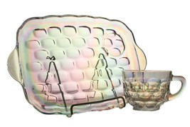 Colonial Iridescent Snack Tray Set by Federal Glass Cup and Plate Carnival - £9.60 GBP