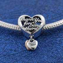 Mother&#39;s Day Release Two Tone Sterling Silve and Rose™ Thank You Mom Heart Charm - £14.23 GBP