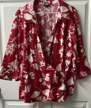 Beautiful Talbots Faux Wrap Blouse Womens Plus Size 24W Red  Floral W Side Zip - £19.80 GBP