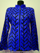 Plus Size Blue Woman Leather Coat Women Jacket Zipper Short Collar Light... - $225.00