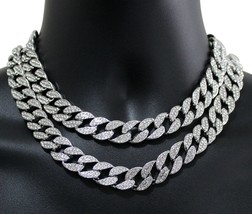 2pc Choker Chain Set CZ Cuban Links 14k White Gold Plated 16&quot; 18&quot; Necklaces - £16.24 GBP