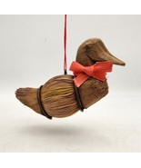 Hand Carved Wood and Broom Straw DUCK Ornament Primitive Folk Art Vtg  - $13.99