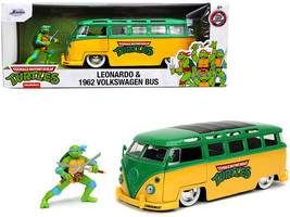 1962 Volkswagen Bus Yellow Green w Leonardo Diecast Figurine Teenage Mutant Ninj - £39.91 GBP