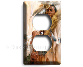 Native American old indian chief with feathers decorative duplex outlet wall pla - £9.40 GBP