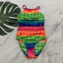 Vintage Y2K Kathy Ireland Womens One Piece Swimsuit Size 12 Neon Rainbow... - $18.80