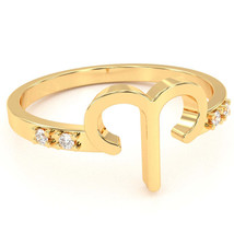 Aries Zodiac Sign Diamond Ring In Solid 14k Yellow Gold - £196.91 GBP
