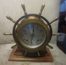 Chelsea 5in. Dial Hinged Brass Ship Bell Clock Mariner Yacht Wheel wood ... - £411.06 GBP