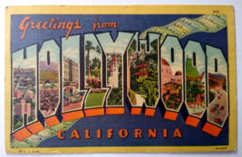 Greetings From Hollywood California Large Letter Linen Postcard Curt Tei... - $13.30