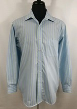 Alan Flusser Mens 16&quot; Neck Dress Business Casual Long Sleeve Shirt Blue Green - £11.63 GBP