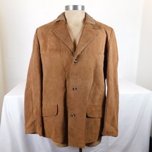 Mens Brown Suede Leather Jacket Notch Lapel Single Breasted Tailored Vintage - £61.33 GBP
